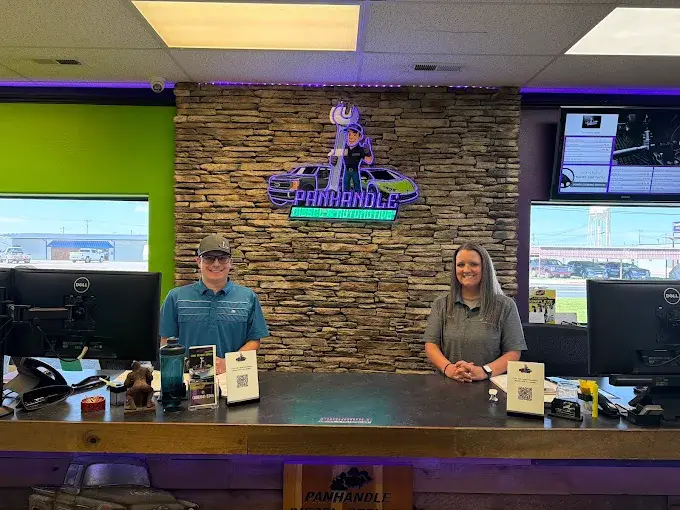 Front counter at Panhandle Diesel and Automotive in Scottsbluff, NE, with two team members ready to help